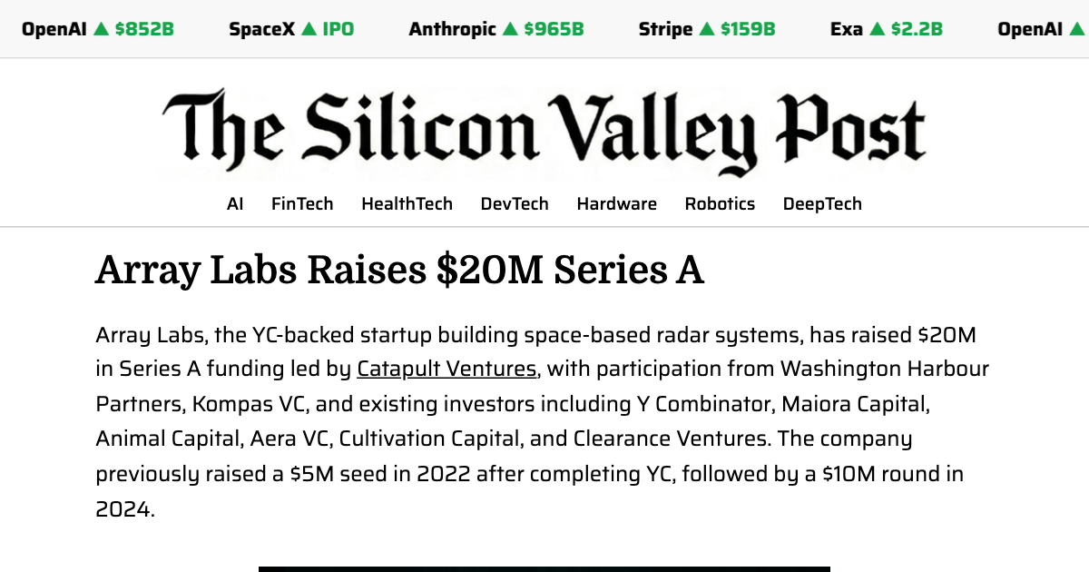 Array Labs Raises $20M Series A - The Silicon Valley Post